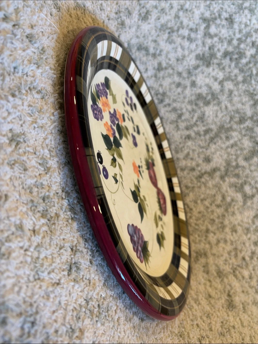 Strawberry Plaid Floral Serve Plate by Oneida NWT 12”x12”x1.50”